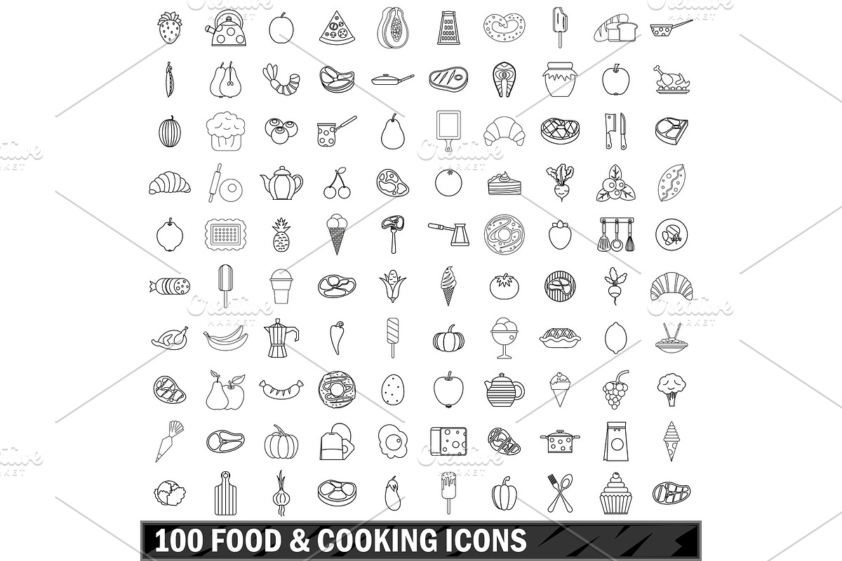100 food and cooking icons set in Illustrations - product preview 8