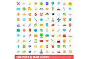 100 post and mail icons set, cartoon