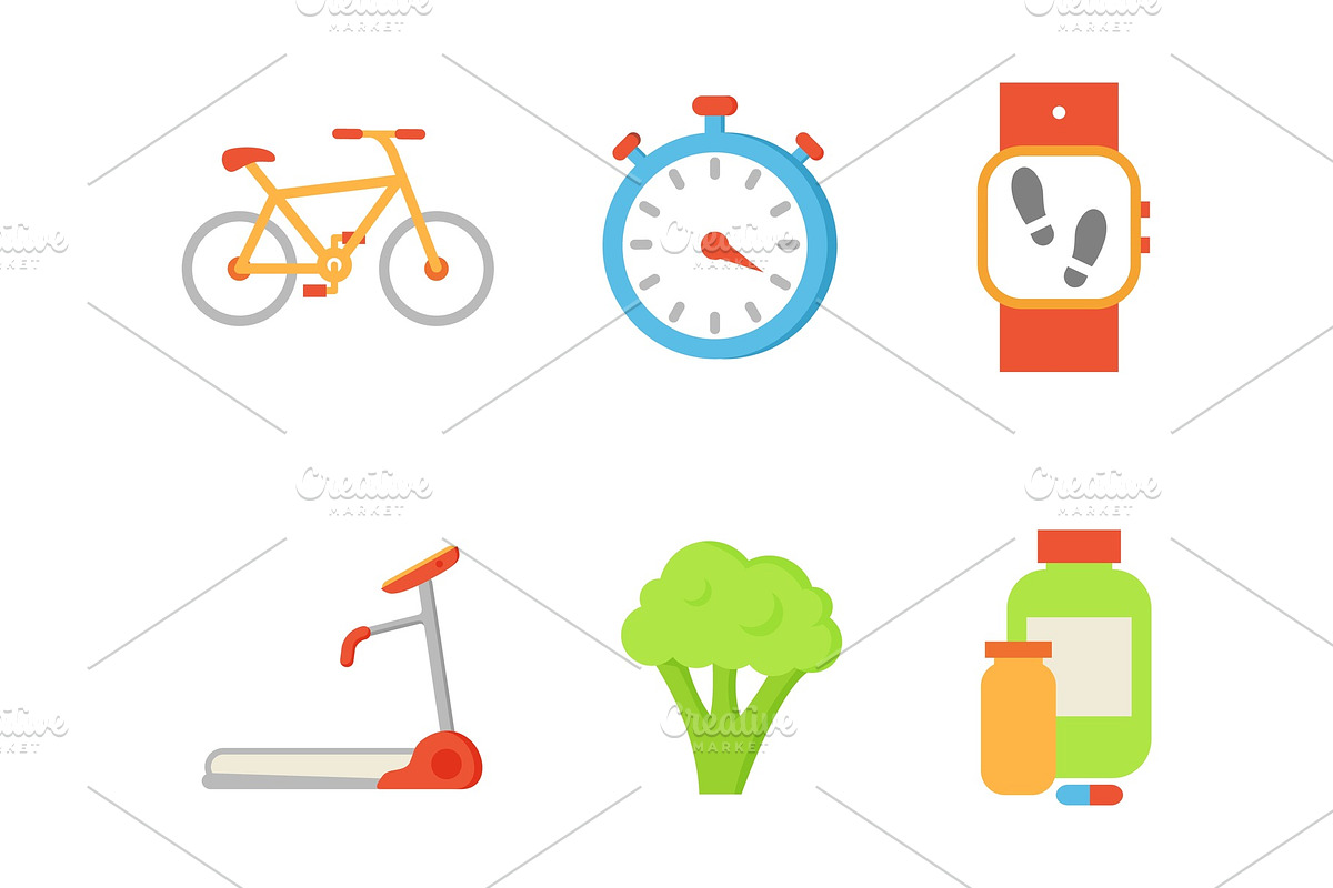 Treadmill and Broccoli Set Vector in Illustrations - product preview 8