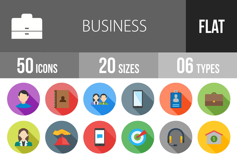50 Business Flat Shadowed Icons