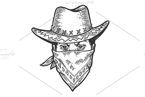 Man bandit mask bandana sketch