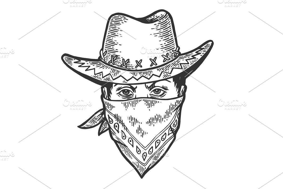 Man bandit mask bandana sketch in Illustrations - product preview 8