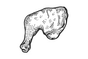 Chicken leg sketch engraving vector