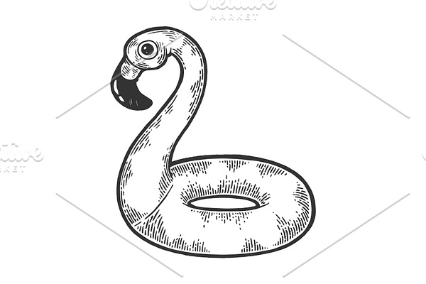 Flamingo swim ring sketch engraving