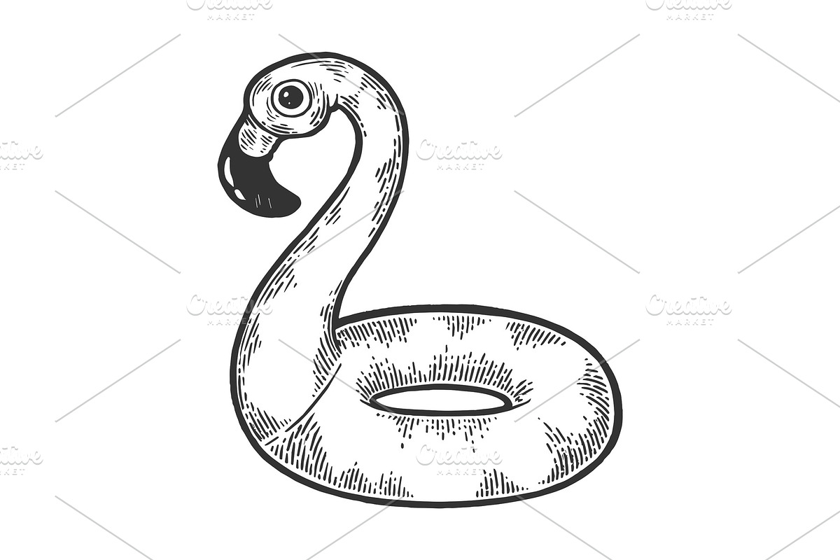 Flamingo swim ring sketch engraving in Illustrations - product preview 8