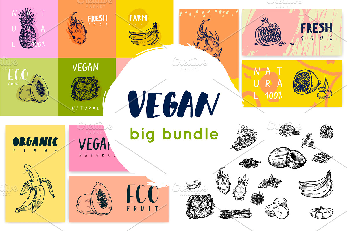 Vegans, farm food, vegetarians. in Illustrations - product preview 8