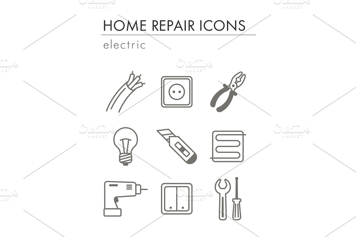 Home repair, electric icons in Illustrations - product preview 8