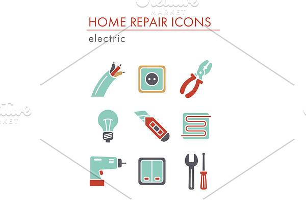 Home repair, electric icons