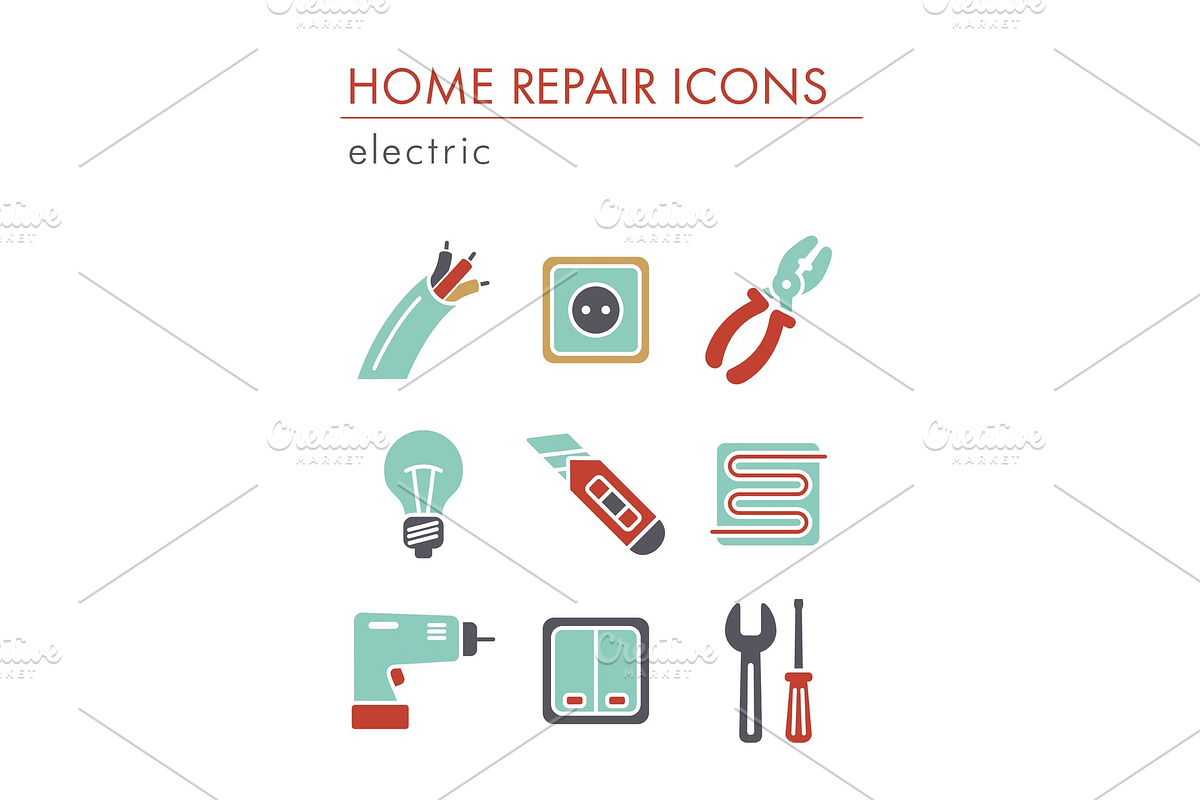 Home repair, electric icons in Illustrations - product preview 8