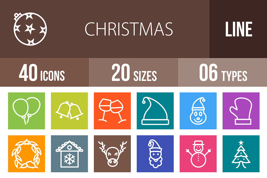 40 Christmas Line Multicolor Icons in Graphics - product preview 8