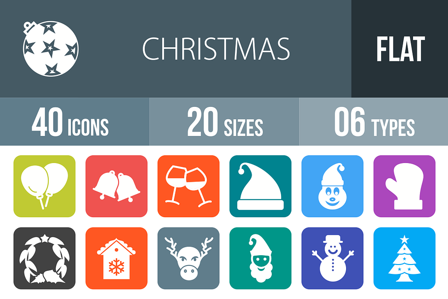 40 Christmas Flat Round Corner Icons