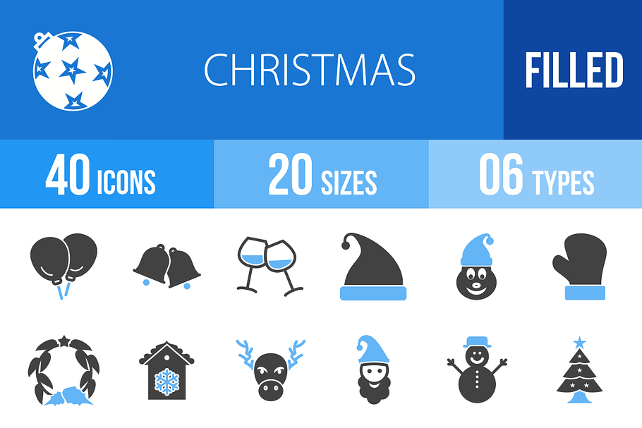 40 Christmas Blue & Black Icons