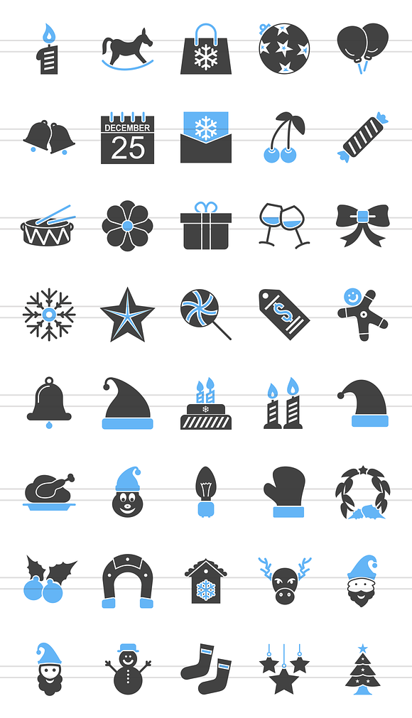40 Christmas Blue & Black Icons in Graphics - product preview 1