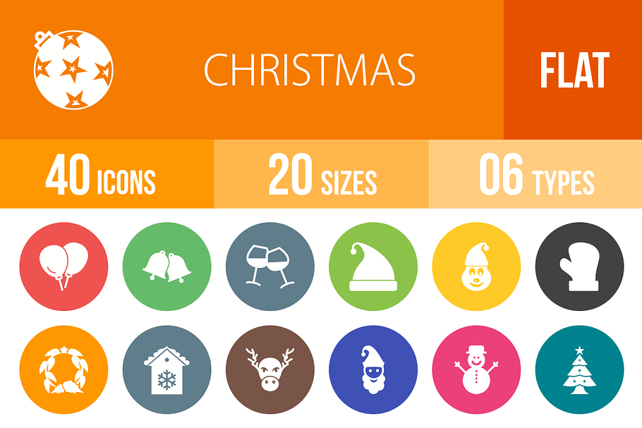 40 Christmas Flat Round Icons in Graphics - product preview 8