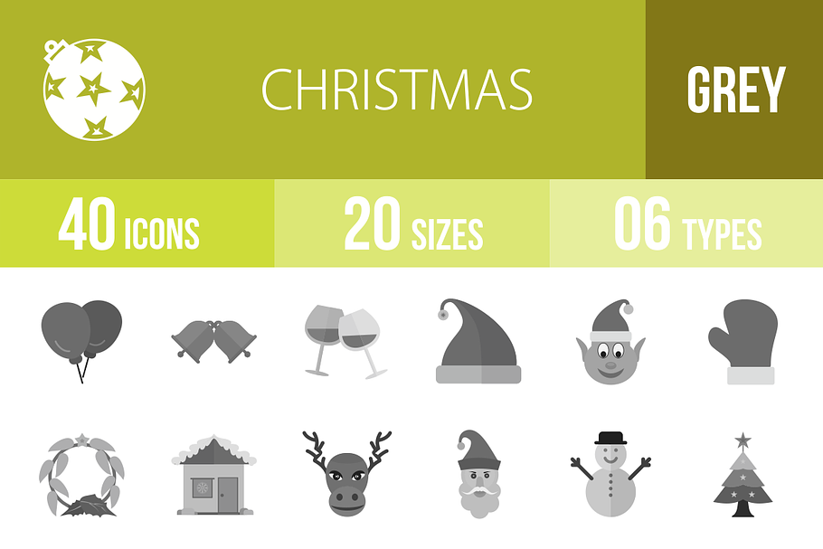 40 Christmas Greyscale Icons