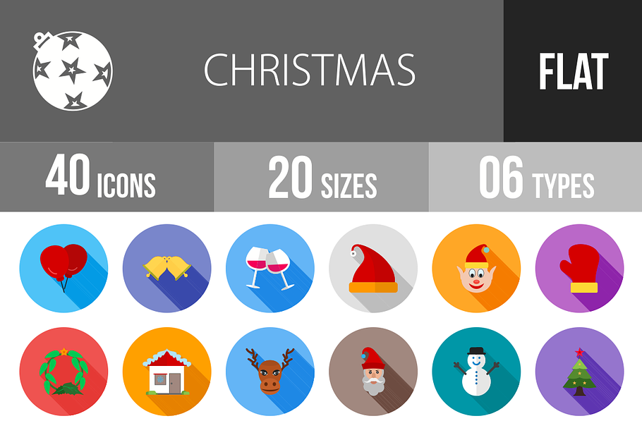 40 Christmas Flat Shadowed Icons