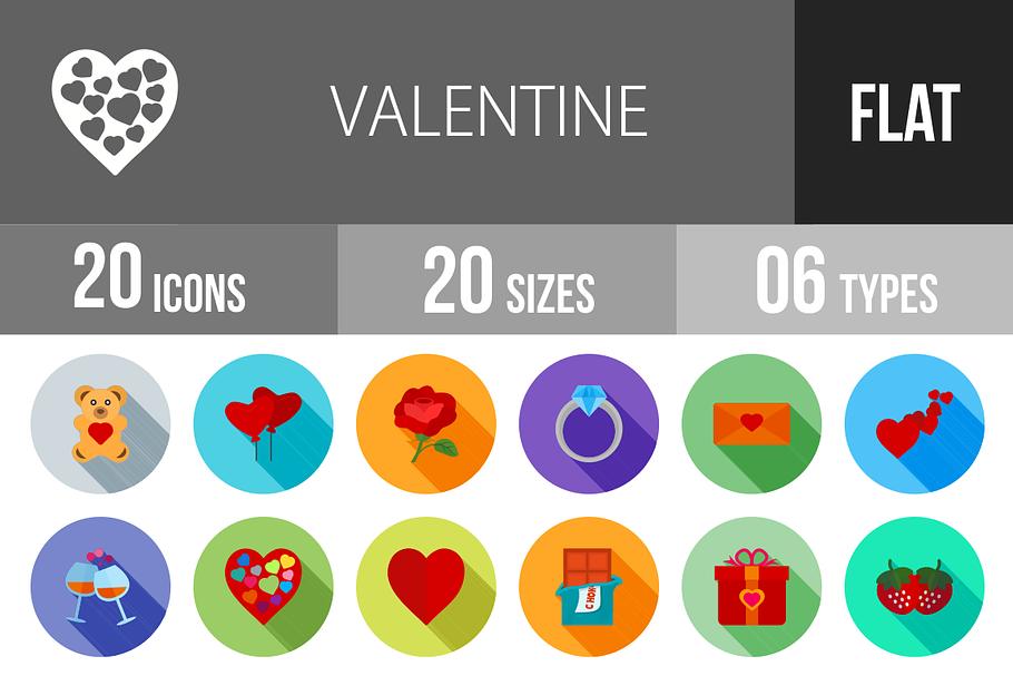 20 Valentine Flat Shadowed Icons