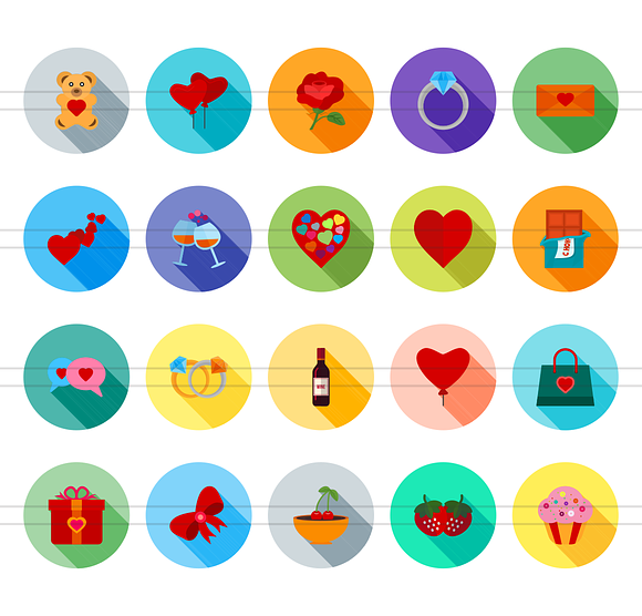 20 Valentine Flat Shadowed Icons in Icons - product preview 1