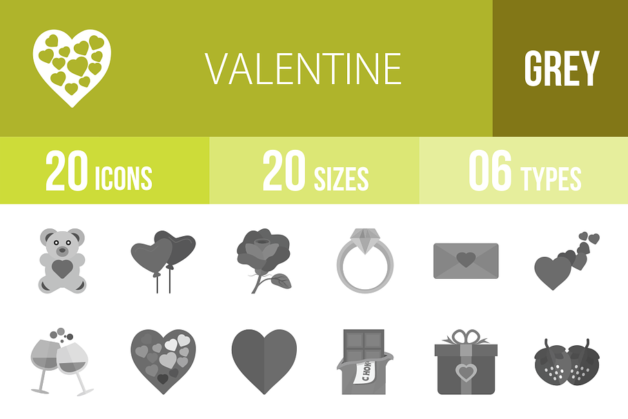 20 Valentine Greyscale Icons in Graphics - product preview 8