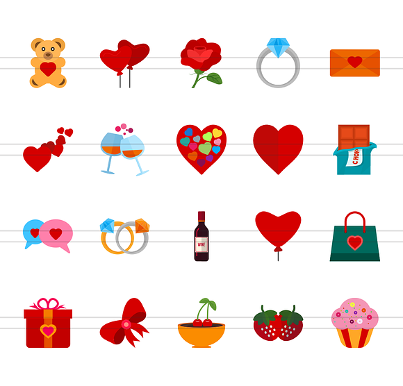 20 Valentine Flat Multicolor Icons in Graphics - product preview 1