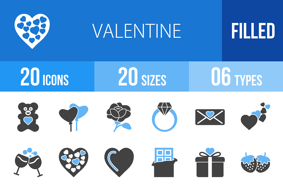 20 Valentine Blue & Black Icons in Graphics - product preview 8