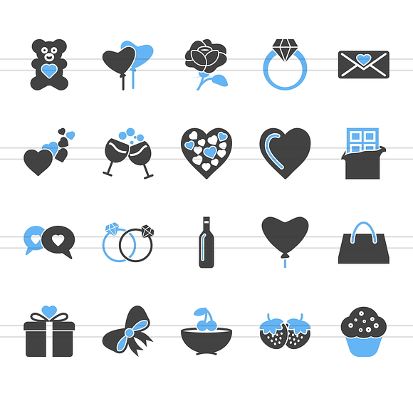 20 Valentine Blue & Black Icons in Graphics - product preview 1