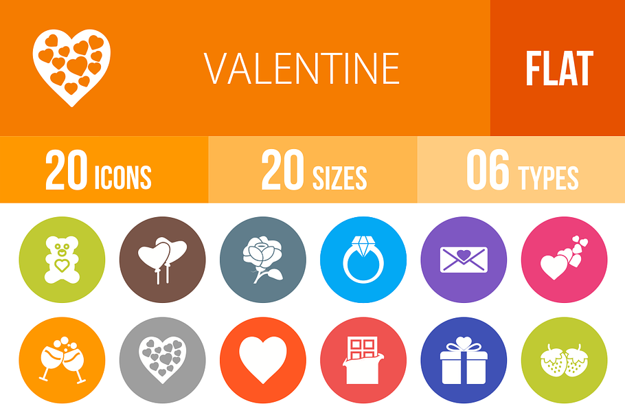 20 Valentine Flat Round Icons