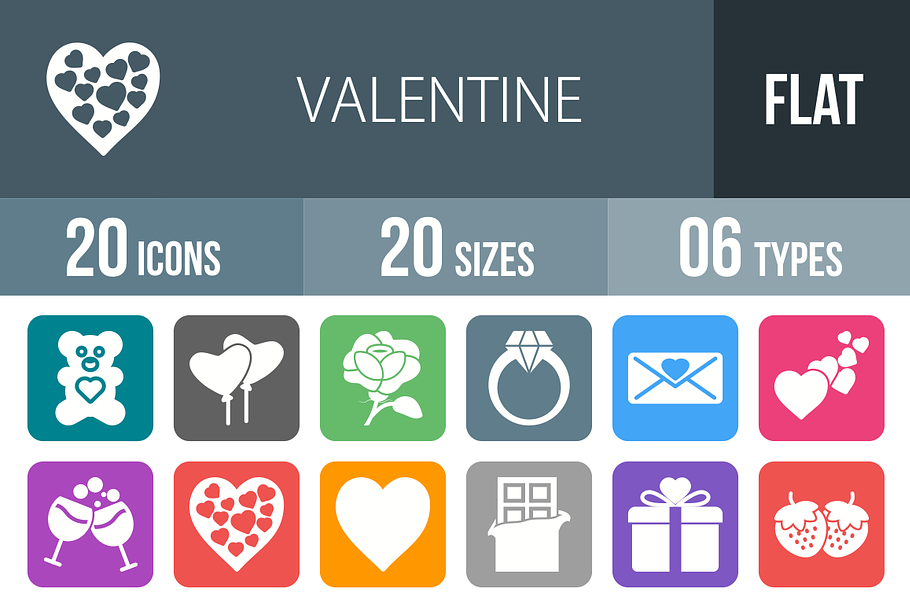 20 Valentine Flat Round Corner Icons