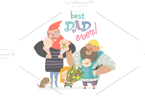 Happy Fathers day card. Fathers with