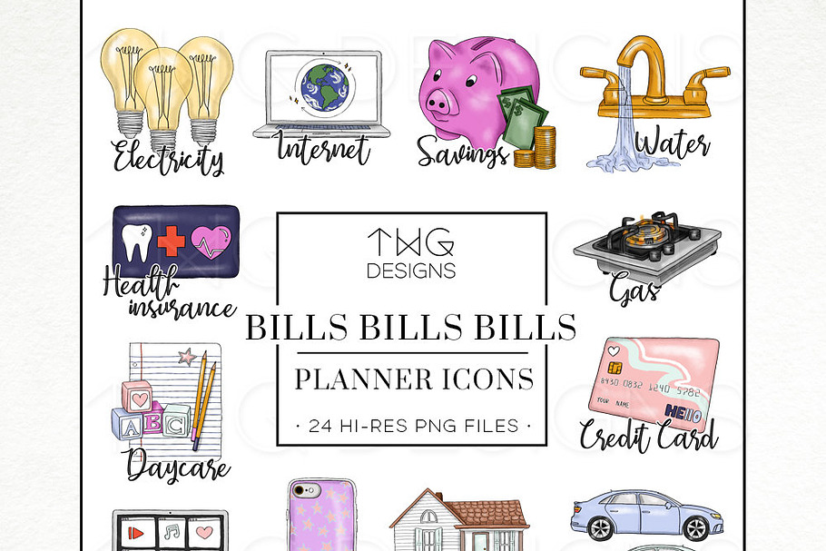 To Do Planner Icons Bills in Illustrations - product preview 8