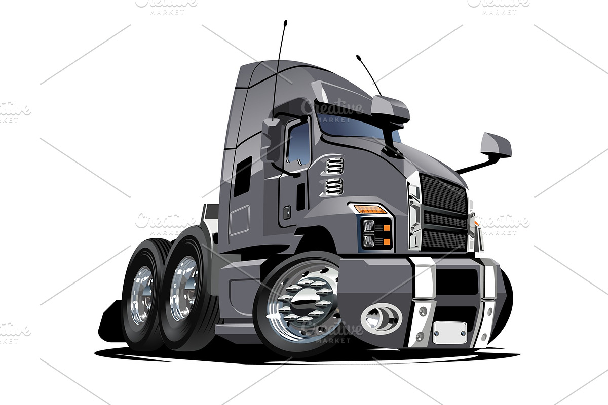 Cartoon semi truck isolated on white in Illustrations - product preview 8