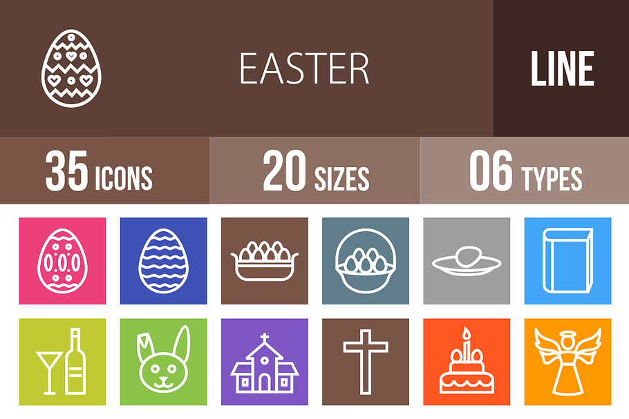 35 Easter Line Multicolor Icons