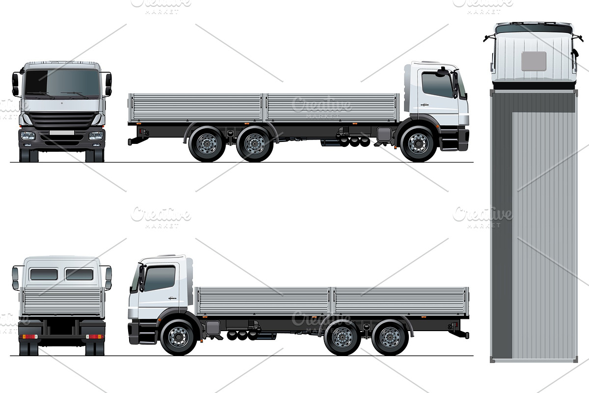 Vector flatbed truck template in Illustrations - product preview 8