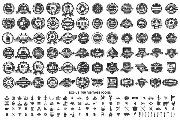 Vintage Badge & Objects Vector Set