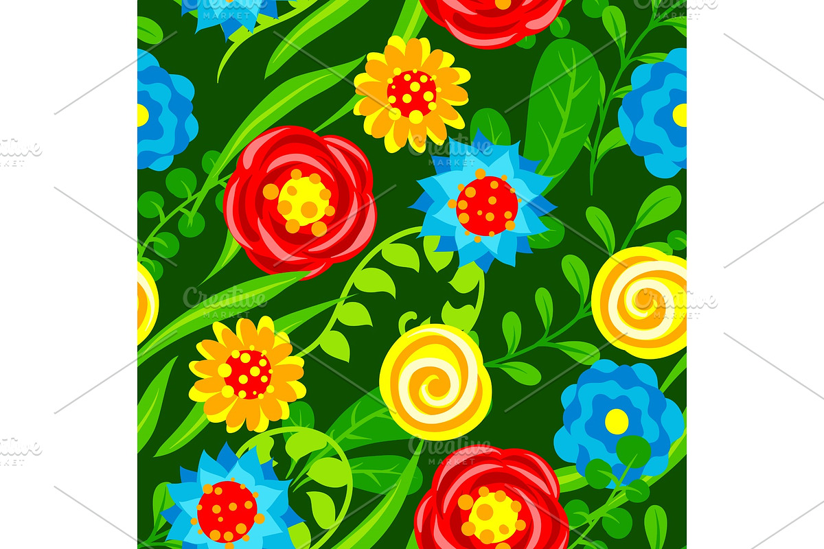 Seamless pattern with summer flowers in Patterns - product preview 8