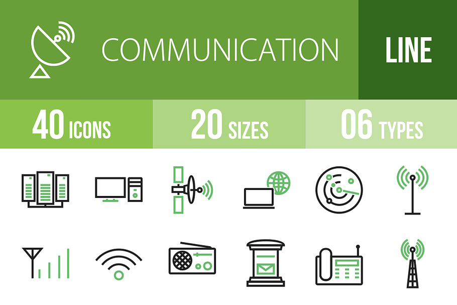 40 Communication Green&Black Icons in Communication Icons - product preview 8