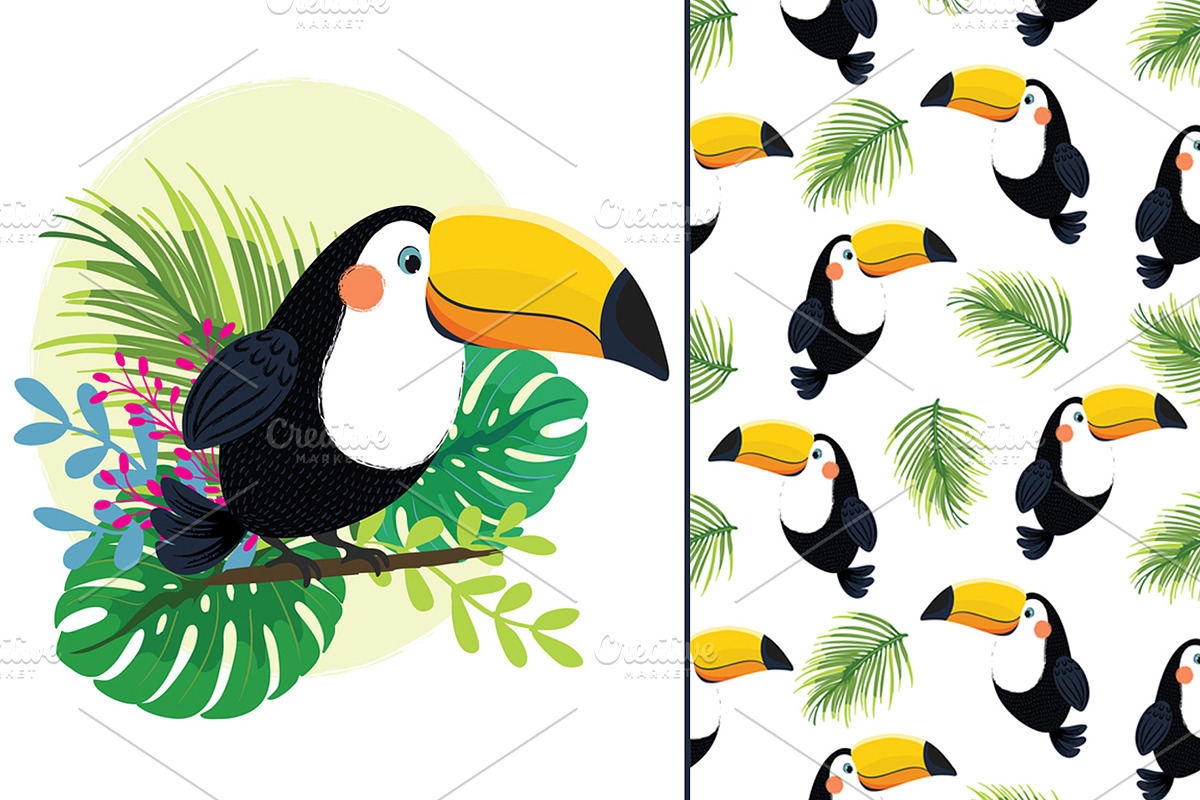 Toucan exotic birds.Tropical pattern in Illustrations - product preview 8