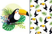 Toucan exotic birds.Tropical pattern