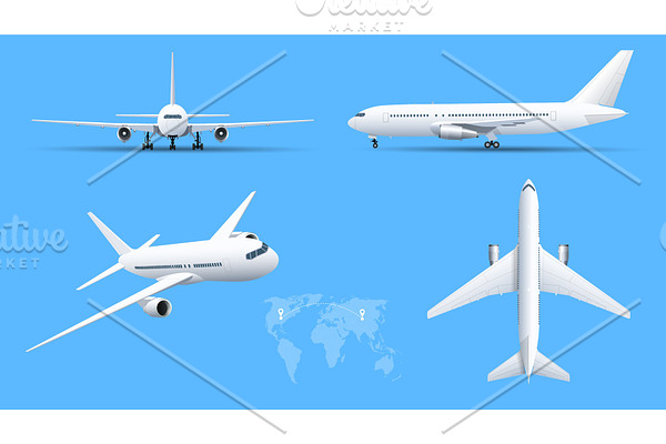 Airplanes on blue background