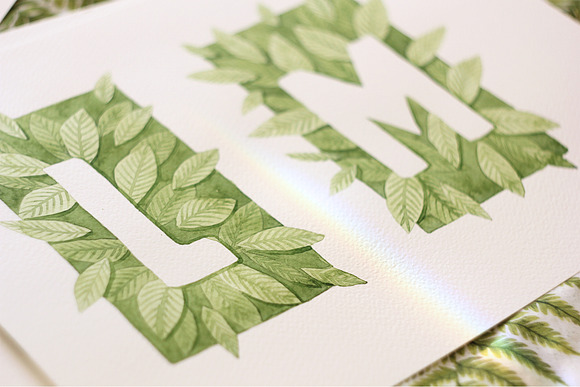 Green Watercolor Leaves ABC in Illustrations - product preview 1