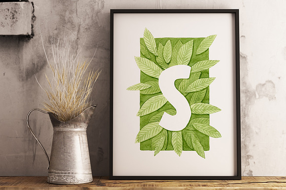 Green Watercolor Leaves ABC in Illustrations - product preview 3