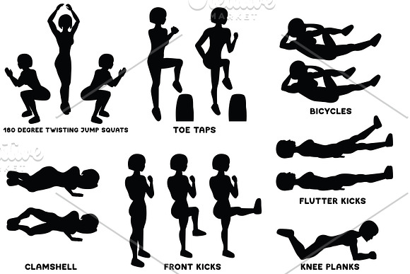 Sport exercises black collection in Illustrations - product preview 4