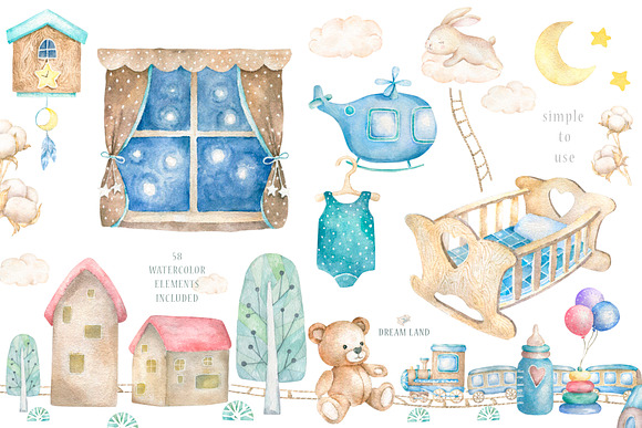 Dream Land Watercolor cute Bunnys in Illustrations - product preview 1
