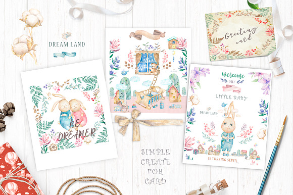 Dream Land Watercolor cute Bunnys in Illustrations - product preview 3