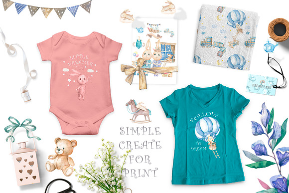 Dream Land Watercolor cute Bunnys in Illustrations - product preview 4