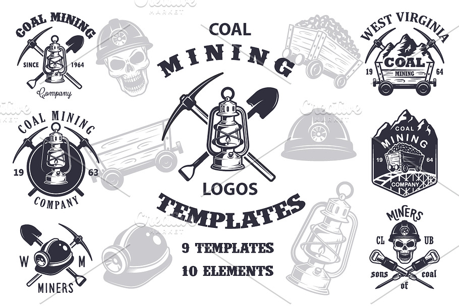 Set of vintage mining emblems in Logo Templates - product preview 8