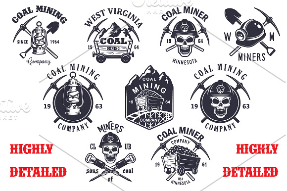 Set of vintage mining emblems in Logo Templates - product preview 1