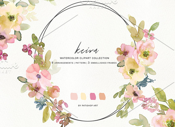 Watercolor Blush and Lemon Florals in Illustrations - product preview 2