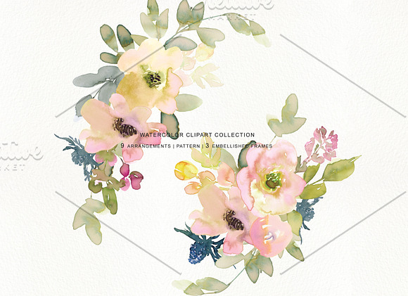 Watercolor Blush and Lemon Florals in Illustrations - product preview 3