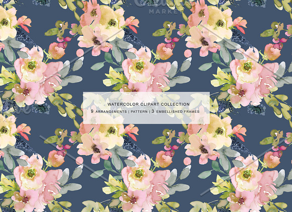 Watercolor Blush and Lemon Florals in Illustrations - product preview 6
